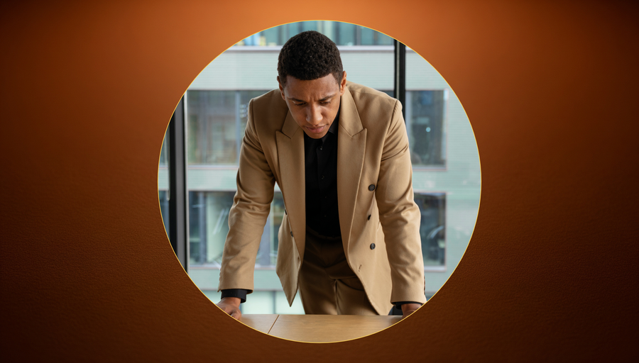 A person standing at the threshold — the moment before the sword is picked up.