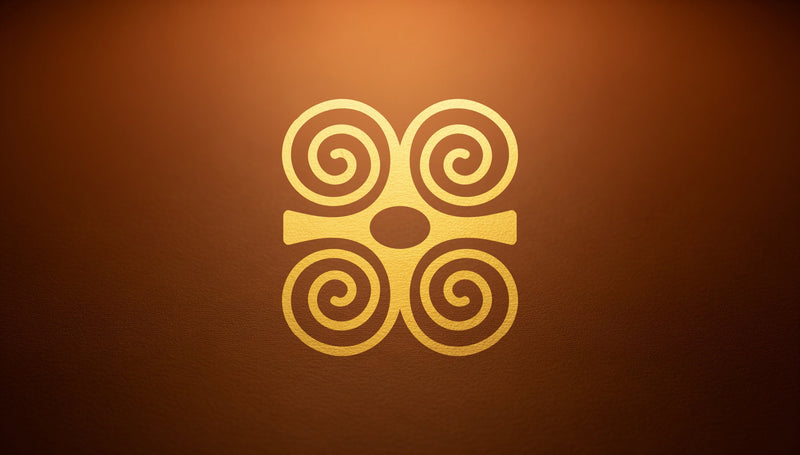 Dwennimmen Adinkra symbol — two ram's horns curving back on themselves, representing the Akan teaching that true strength is inseparable from humility and the wisdom to know when to yield