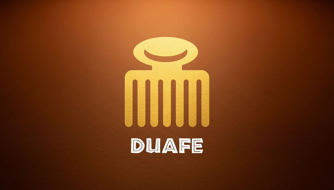 an image of the adinkra symbol, Duafe, representing feminine beauty, prudence and care. The symbol is in the shape of a comb with a stem handle