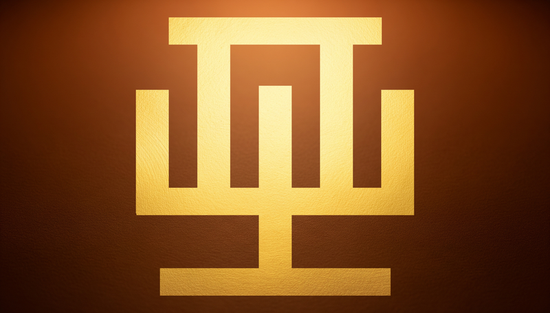 Hwemudua — the Adinkra symbol representing examination, quality, and the honest standard that applies to the one who holds the stick as much as to what is being measured